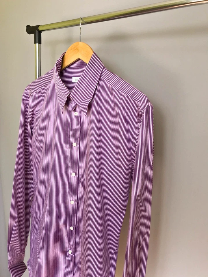 Versace Collection Vintage TG 42 camicia cotone manica lunga viola a righe slim - Immagine 2 di 4