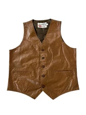 The Leather Shop Sears Mens Vest Brown 38 V Neck Classic Fit Pockets VINTAGE 70S