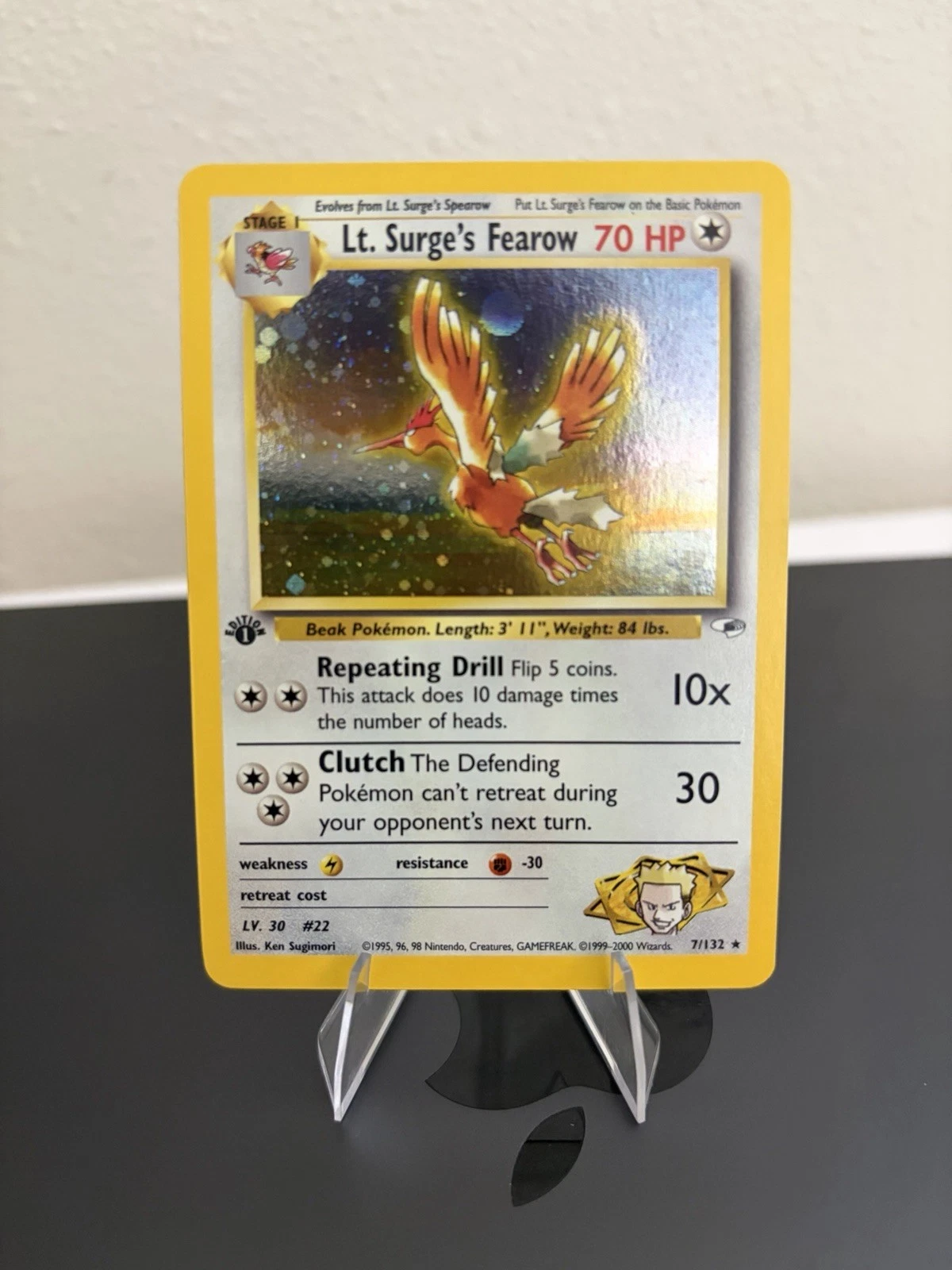 Lt. Surge's Fearow 7/132 Gym Heroes 1st Edition Holo LP SHARP