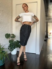 80s high waist flocked polka dot black pencil skirt evening cocktail party
