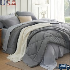 Reversible 7pc Bed Set Comforter Soft Warm Microfiber Sheets Pillowcases Durable