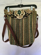 Vintage Tapestry Shoulder Bag And Backpack  Duo BOHO HIPPIE Gold Button