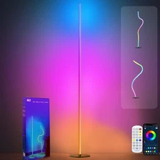 Smart RGB LED Corner Floor Lamp，Adjustable Shape Led Floor Lamp with Music Sy...