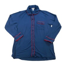 LAKE Navy Blue Pajama Set Long Sleeve Button Up Top Pants Red Trim Loungewear