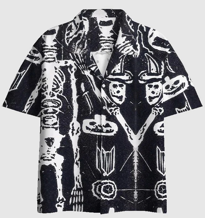 Skeleton Scene Button Up Pocket Shirt