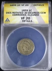 1859 INDIAN HEAD CENT 1C ANACS VF20 DETAILS - CORRODED & CLEANED ROTATED DIES