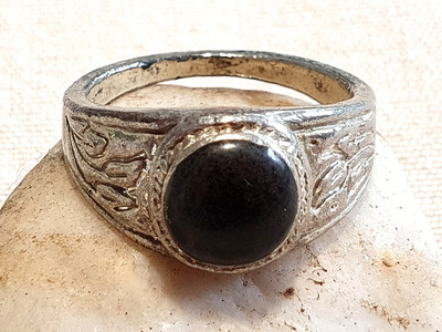 Ring Fingerring, silberfarben, Modeschmuck, Stein schwarz, Gothic, No.18 / U58