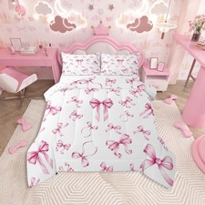 Watercolor Bow Comforter Set Full Size Coquette Bows Bedding Set for Kids Boys