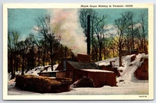 Postcard VT,  MAPLE SUGAR MAKING CABIN, Cuttingsville, Vermont, c1952   VT1