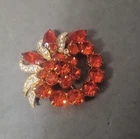 Vintage Eisenberg Ice Gold Tone Glass Brooch. 2 1/4" X 2"