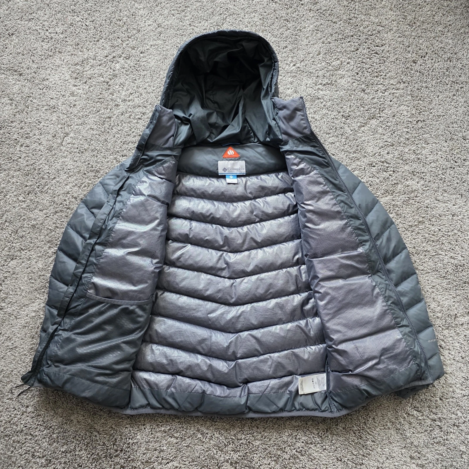COLUMBIA Omni-Heat DUCK DOWN Fill Full Zip Puffer HOOD Jacket Men's SMALL S Gray