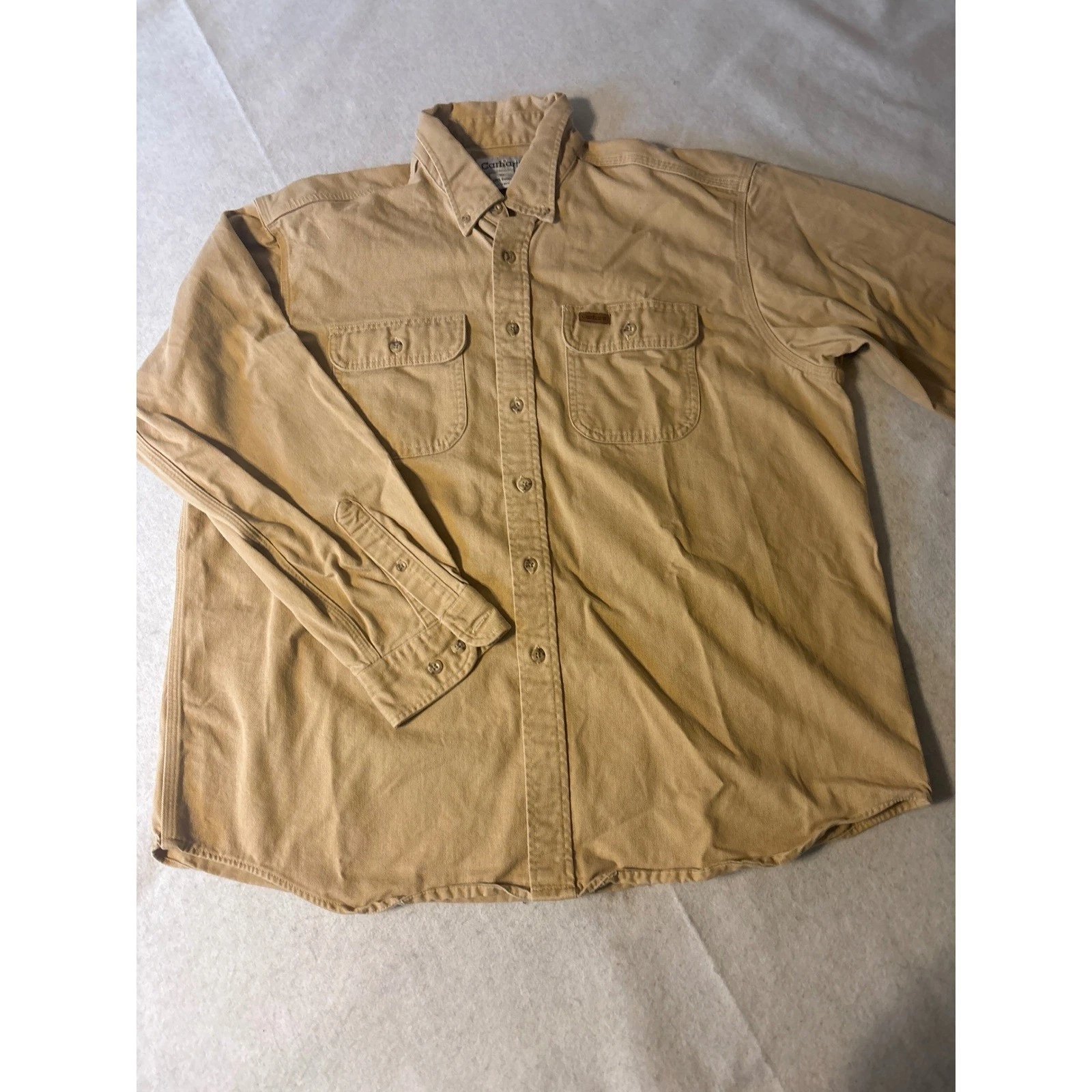 Carhartt Button Down Shirt Mens XL Tan Cotton Twill Workwear Long Sleeve