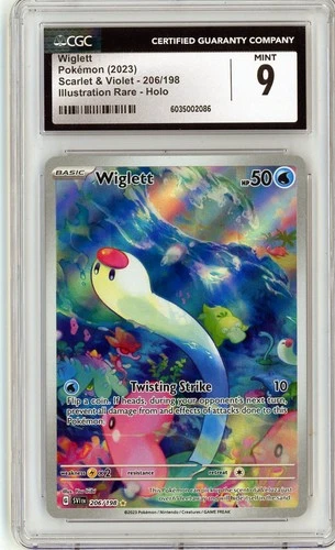 💥 Wiglett Pokémon (2023) Scarlet & Violet - 206/198 CGC 9 MINT - Rare Holo