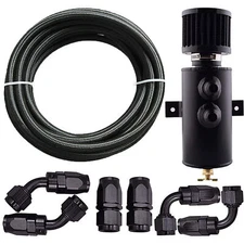 Oil Catch Can Reservoir Tank 10AN 2 Port Dual Breather Filter Baffled+ 10FT Hose