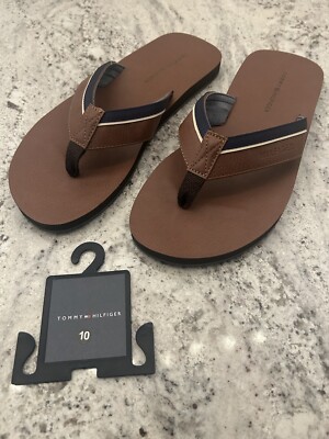 Tommy Hilfiger Mens Drake-T Brown Flip Flop Brown Leather Sandals