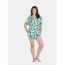 Way to Celebrate Women’s Witch Print Shorty 2-Piece Pajama Set, Torquoise Size M