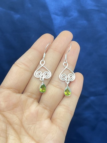 925 Sterling Silver Peridot Dangle Earrings Handmade Party Earring Set For Her - Picture 2 of 10