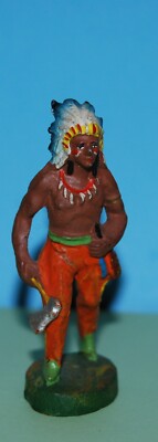 Vintage Elastolin Toy Figure Composition German Indian warrior with Tomahawk