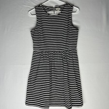 J CREW Dress Small Womens Black White Stripe Pockets Fit & Flare Sleeveless