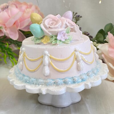 Sweet Treats Pink Easter Spring Cake with Eggs Floral Decor 5  Figurine New