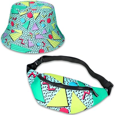 2 Pcs 80s 90s Fanny Pack Bucket Hats Set for Men Women Retro Accessories for ...