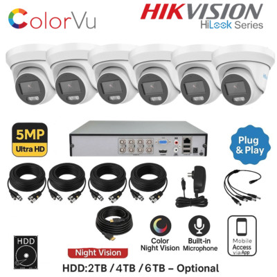 HiLook Hikvision 5MP ColorVu CCTV Kit 4CH/8CH DVR Kamerasystem IP66 weiß