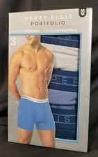 Perry Ellis Portfolio 3 Pk Cotton Stretch Boxer Briefs M Gray Blue Navy, Pouch