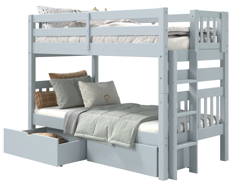 Literas Bedz King Twin sobre Twin con Escalera Final, 2 Cajones Debajo de la Cama, Azul Foto 3 de 4