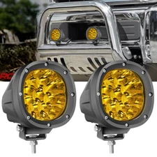 4" 144W Amber Round Driving LED Pods Work Light Bar Spot Fog Lamp Offroad Bumper