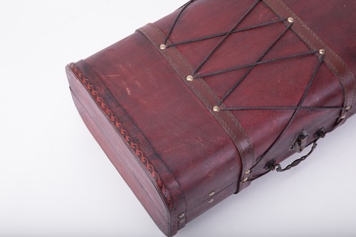 New Vintiquewise Pirate Style Cherry Vintage Wooden Luggage with X Design - Picture 5 of 7