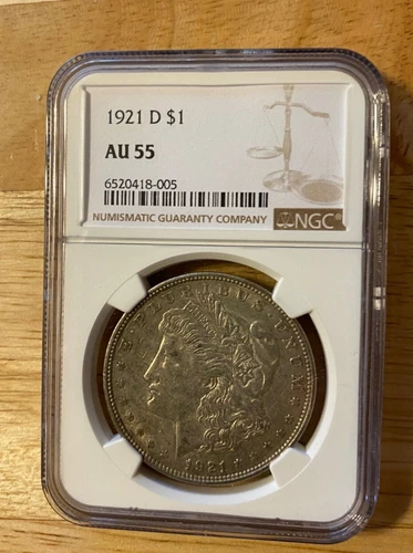 1921 D Morgan Silver Dollar, NGC Graded: AU 55