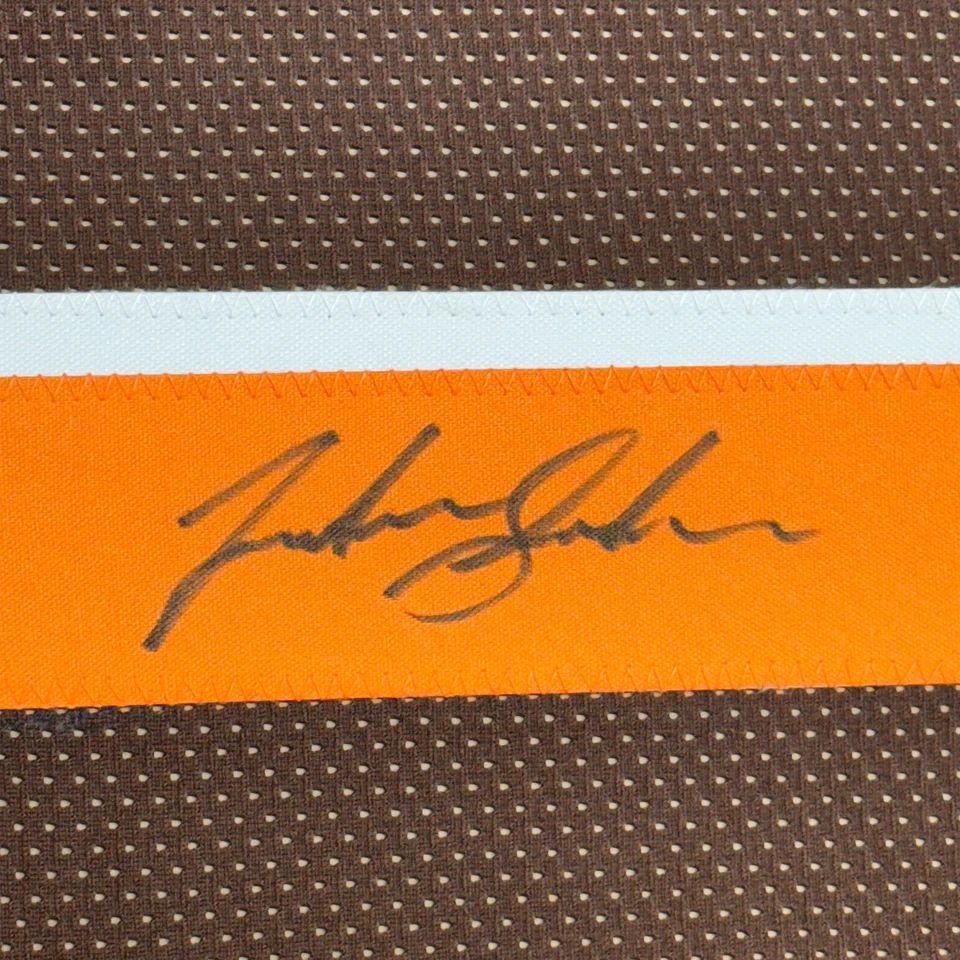 Camiseta de fútbol marrón Josh Gordon 35x39 autografiada/firmada enmarcada certificado de autenticidad JSA Foto 2 de 2
