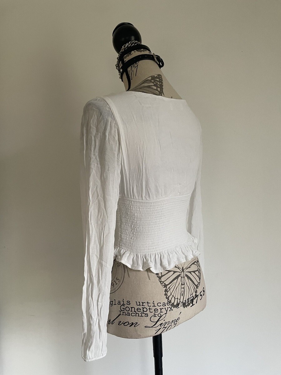 White Vintage Peasant Milkmaid Style Shirred Top Sz 34 Fairy