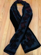 Cejon Black & Red Silk Velvet Scarf