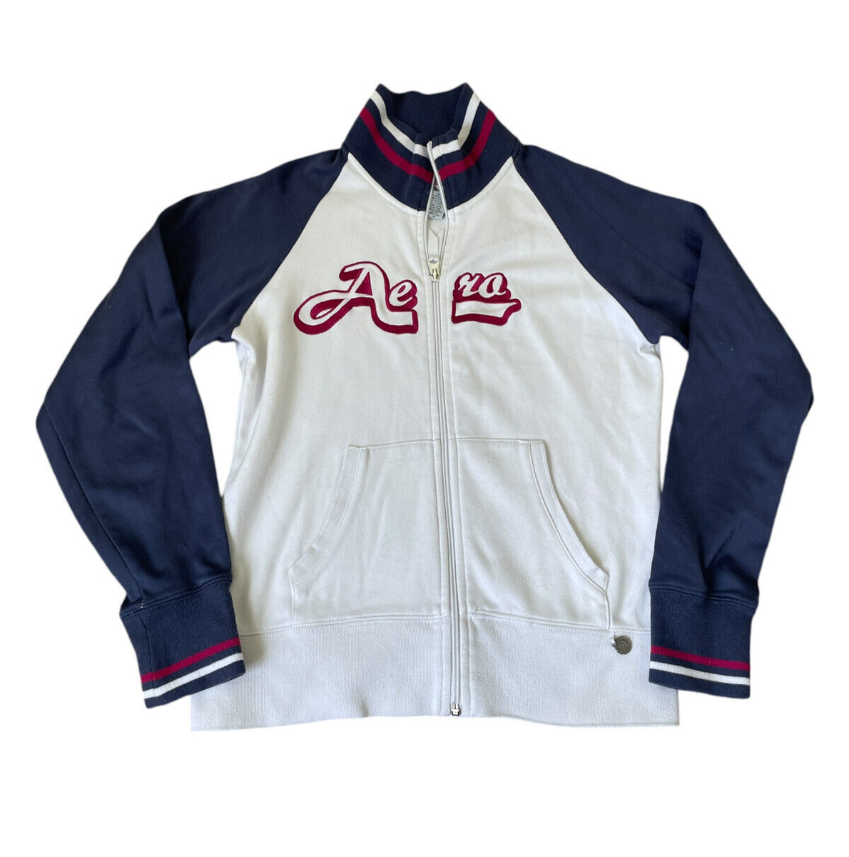 Womens AEROPOSTALE Y2K 2000s Track Jacket Spellout Cute White Blue