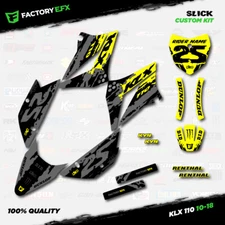 Gray & Yellow Slick Racing Graphics Kit fits Kawasaki 10-25 Klx110 KLX 110 Decal