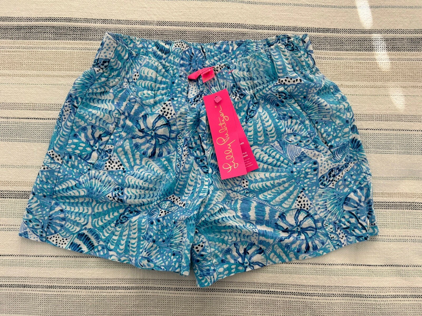 Lilly Pulitzer LILO Linen Shorts Amalfi Blue By The Seashore xxs