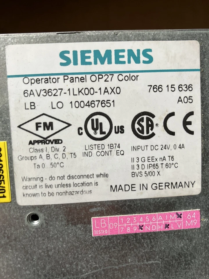 Siemens Simatic Panel OP27 Operator Panel Color 6AV3627-1LK00-1AX0 - Bild 4 von 4