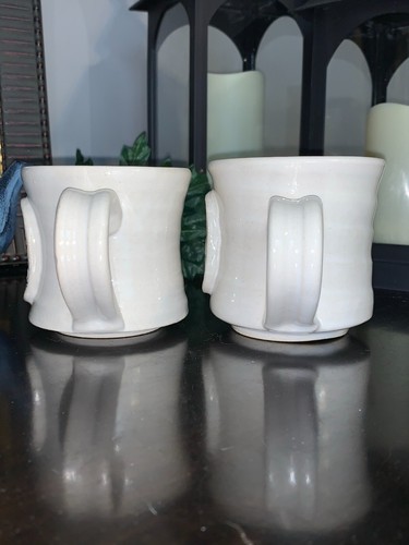 ¡¡Cerámica artística de roble negro!! ¡Tazas gemelas hoja blanca cremosa! ¡Único y RARO! ¡Juego de 2! - Imagen 4 de 9