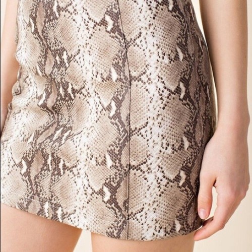 Taupe Nude Snake Animal Print Faux Leather High Waist Mini Skirt Womens - Picture 3 of 3