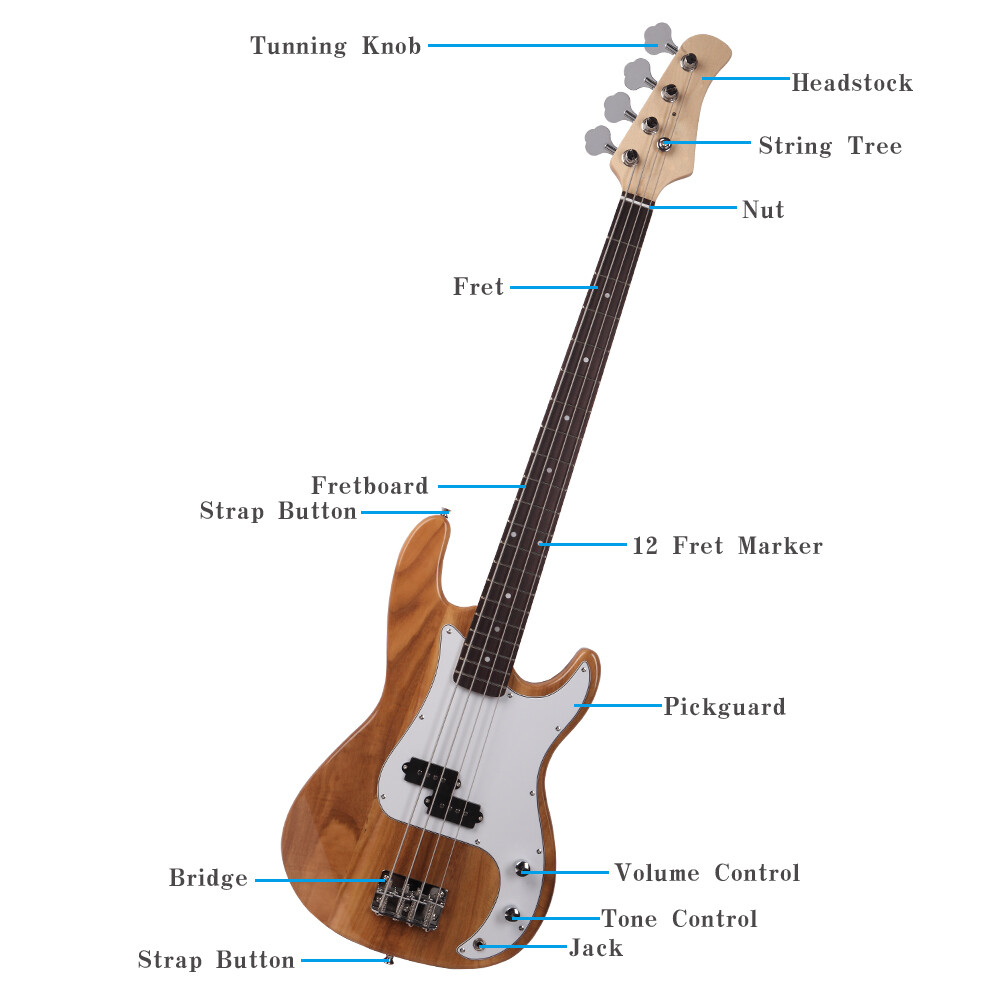 Exquisite Burning Fire Style Electric Bass Guitar Burly Wood