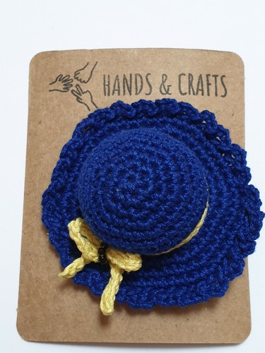 Children's Cute Handmade Crochet Little Dame Blue Hat Hair Clip/Barrette Gift - Picture 5 of 8