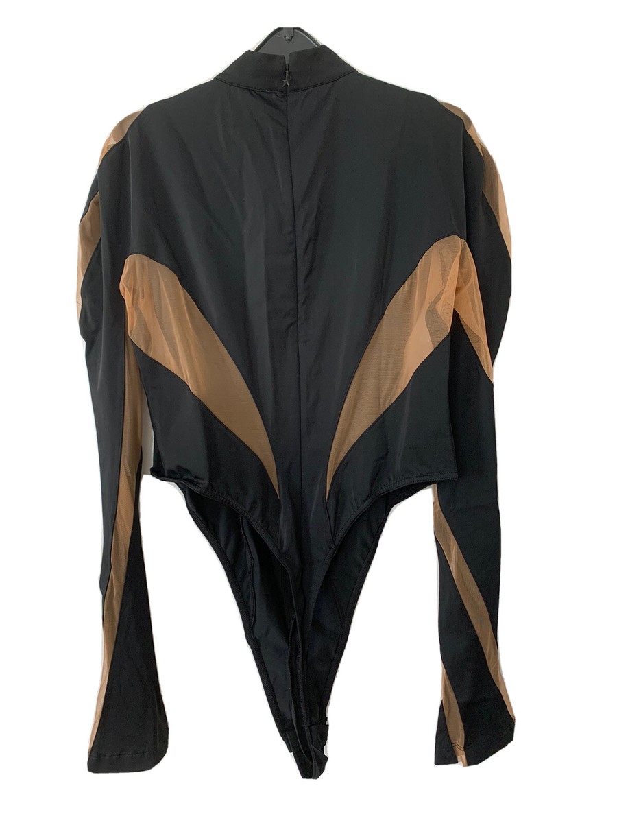 Mugler X H&M Black Beige Mesh Panel Bodysuit UK 22 EU 50 US