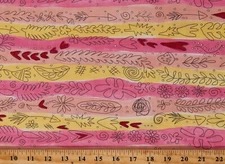 Cotton Laura Heine "The Dress" Heart Stripe Flower Fabric Print by Yard D657.37