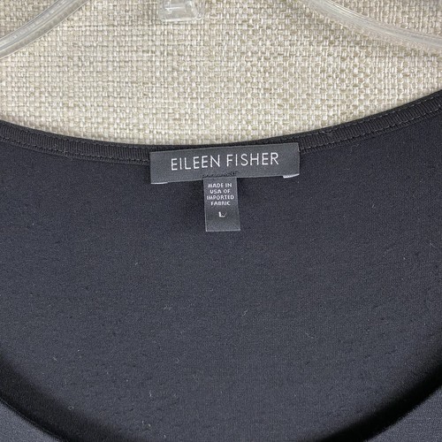 Eileen Fisher Dress Womens L Black Wrap Scoop Neck 3/4 Sleeve Stretchy Midi - Picture 2 of 6