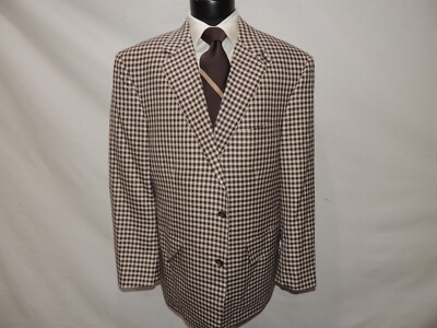 Bespoke David August Men's Brown & Beige Check Jacket Coat 48 R