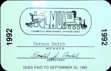 Locomotive Maintenance Officers Association Membership Card Dues Paid 1992 LMOA