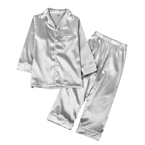 Kids Boys Girls Pajamas Long Sleeve Silk Satin Pjs Pants Set Xmas Nightwear Soft - Picture 24 of 30