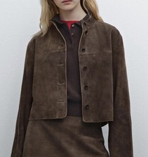 Massimo Dutti Cropped Suede Shirt Dark Brown XS BNWT RRP £299