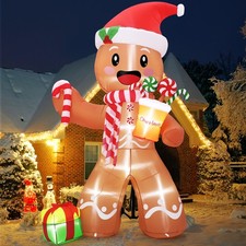NEW 2026 6/8ft Christmas Inflatable Gingerbread Man LED Light Outdoor Yard Decor